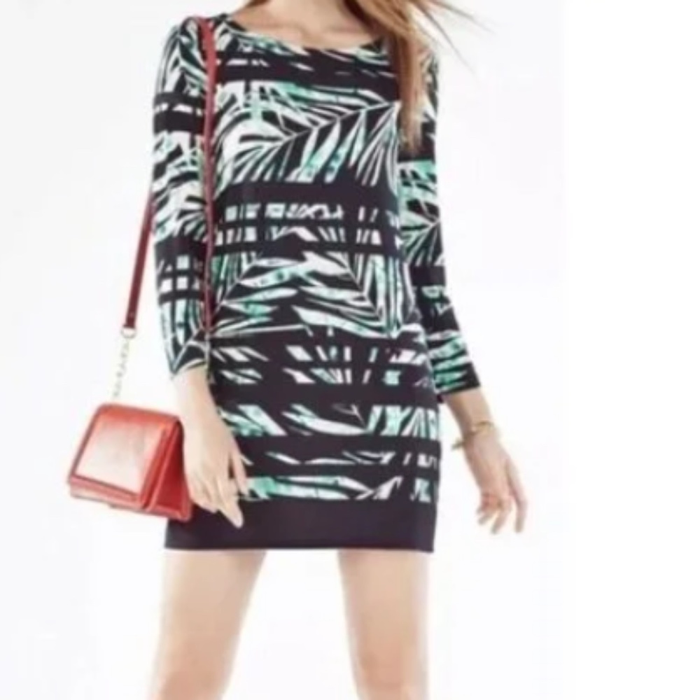 NWT BCBGMAXAZRIA 3/4 Sleeve "Noely" Palms Print Blocke Size:L